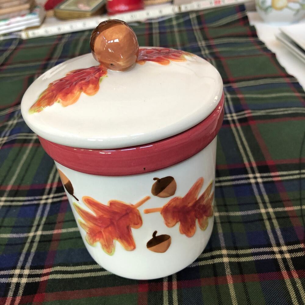 Hallmark‎ Acorn Lid Oak Leaves Canister Jar Autumn Fall Thanksgiving Decor
